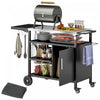Outsunny Outdoor Grill Cart with Stainless Steel Top, Foldable Side Table, Pizza Oven Table, Wheels, Hooks, Shelves, Cabinet, Movable Barbecue Grill Dining Cart, Includes Cover, Black