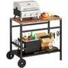 Outsunny Outdoor Grill Cart, BBQ Stand with 2-Tier Pizza Oven Stand, Beverage Holder, Hooks, Movable Food Prep Table on Wheels, Black and Brown