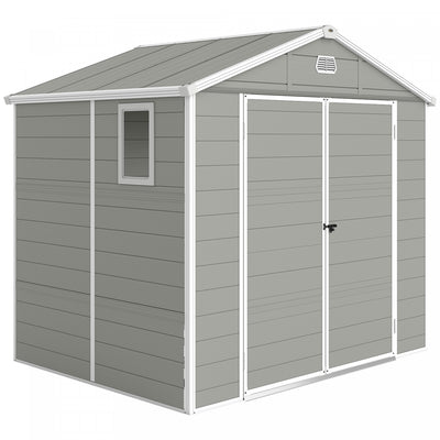 Outsunny 8' x 6' Plastic Garden Storage Shed with Air Vents, Light Grey