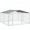 Pawhut Dog Kennel Outdoor Run Fence With Roof, Steel Lock, Mesh Sidewalls For Backyard & Patio, 13.1' X 13.1' X 7.5'
