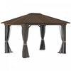 Outsunny 10' X 12' Hardtop Gazebo Canopy With Galvanized Steel Roof, Aluminum Frame, Permanent Pavilion Outdoor Gazebo With Netting, Curtains, Top Hook, Dark Grey
