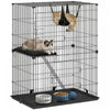 PawHut 2-Tier Cat Cage Indoor, Detachable Metal Wire Kennel with 2 Lockable Doors, Hammock, Ladder, Platform, Bottom Tray and Cushion for 1-2 Kittens, Black