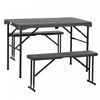 Outsunny Hdpe Picnic Table Set W/ Beer Table & 2 Benches For 4, Dark Grey