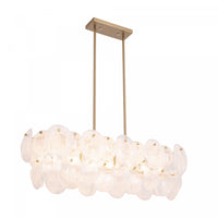 Lily 7 Light Island Light, Brushed Brass With Wispy White Murano Style Glass Lamp