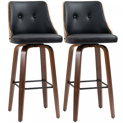 HOMCOM Bar Height Bar Stools Set of 2 PU Leather Swivel Barstools