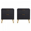 Dumbo Modern 20\" Fluted Nightstand in Black (2-Drawer) - Set of 2