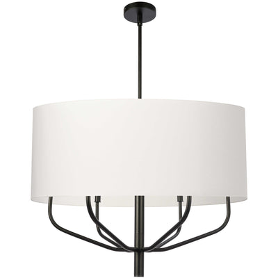 Dainolite Eleanor 6 Light Pendant Matte Black White Shade Lamp|Luminaire suspendu Eleanor de Dainolite avec abat-jour blanc, fini noir mat et 6 ampoules