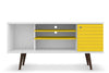 Manhattan Comfort Liberty 53.14\" Mid-Century Modern TV Stand with 5 Shelves & 1 Door - White & Rustic Brown