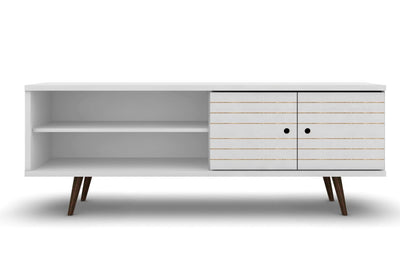 Manhattan Comfort Liberty 62.99" Mid-Century Modern TV Stand with 3 Shelves & 2 Doors - White & Yellow|Meuble pour téléviseur Liberty de Manhattan Comfort de 62,99 po de style moderne du milieu du 20e siècle avec 3 tablettes et 2 portes - blanc et jaune