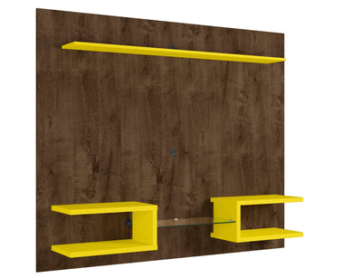 Manhattan Comfort Plaza 64.25" Modern Floating Wall Entertainment Center with Display Shelves - Rustic Brown & Yellow|Meuble audio-vidéo mural flottant moderne Plaza de Manhattan Comfort de 64,25 po avec tablettes d’exposition - brun rustique et jaune