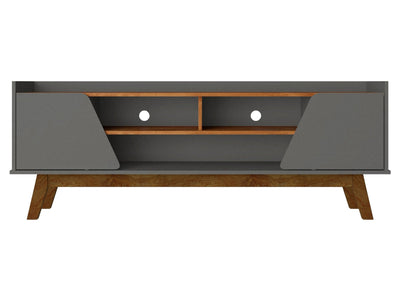 Manhattan Comfort Mid-Century Modern Marcus 62.99" TV Stand with Solid Wood Legs - Grey & Natural|Meuble pour téléviseur Marcus de Manhattan Comfort de 62,99 po de style moderne du milieu du 20e siècle avec pattes en bois massif - gris et naturel