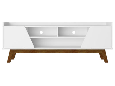 Manhattan Comfort Mid-Century Modern Marcus 62.99" TV Stand with Solid Wood Legs - White|Meuble pour téléviseur Marcus de Manhattan Comfort de 62,99 po de style moderne du milieu du 20e siècle avec pattes en bois massif - blanc