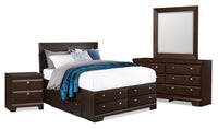 Yorkdale 6pc Bedroom Set with 12-Drawer Storage Bed, Dresser, Mirror & Nightstand, Brown - Queen Siz…