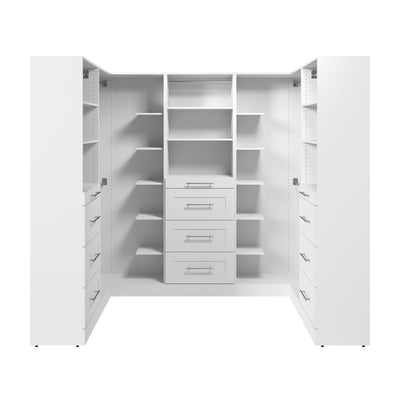 Bestar Florence 94" Modular U-Shaped Shaker Walk-In Closet System with Rods and Storage - White|Système de pièce-penderie en forme de U modulaire de style Shaker Florence de Bestar de 94 po avec tringles et rangement - blanc