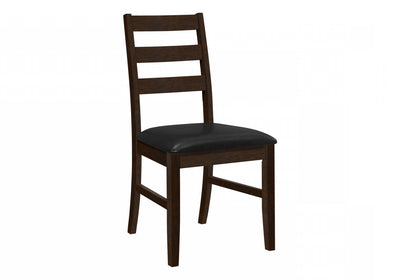 Dining Chair Set of 2 Kitchen Dining Room Brown Leather-Look Brown Solid Wood Transitional|Ensemble de 2 chaises de salle à manger de style transitionnel avec apparence cuir brun et bois massif brun pour la cuisine et la salle à manger