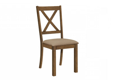 Dining Chair Set of 2 Kitchen Dining Room Brown Fabric Walnut Wood Frame Transitional|Ensemble de 2 chaises de salle à manger de style transitionnel avec tissu brun et armature en bois noyer pour la cuisine et la salle à manger