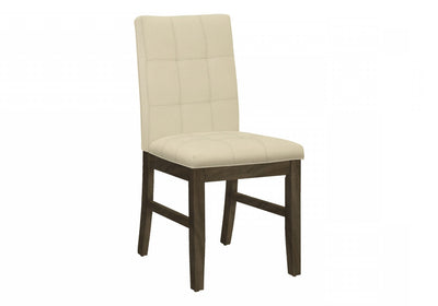Dining Chair Set of 2 Dining Room Kitchen Cream Fabric Grey Solid Wood Transitional|Ensemble de 2 chaises de salle à manger de style transitionnel avec tissu crème et bois massif gris pour la cuisine et la salle à manger