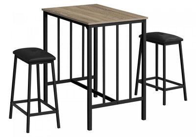 Dining 3-Piece Set Counter-Height Rectangular Small Kitchen Brown Laminate Black Metal Contemporary Modern|Ensemble de salle à manger 3 pièces de hauteur comptoir de style moderne contemporain pour la cuisin