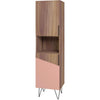 Manhattan Comfort Beekman 17.51\" Narrow Bookcase Cabinet with 5 Shelves - Brown & Pink