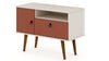 Manhattan Comfort Tribeca 35.43\" Mid-Century Modern TV Stand with Solid Wood Legs - Off White & Terra Orange Pink