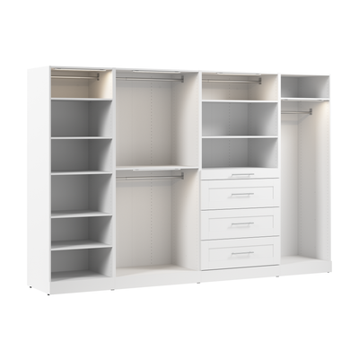Bestar Florence 121" Modular Walk-In Closet System with LED Lights, Rods, Shelves and Drawers Shaker|Système de pièce-penderie modulaire Florence de Bestar de 121 po avec éclairages à DEL, tringles, ta