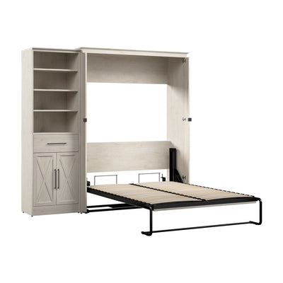 Bestar Key West Full Murphy Bed & Closet Organizer with Drawer & Doors (88 W) - Linen White Oak|Lit double escamotable Key West de Bestar de 88 po (L) avec organisateur de garde-robe, tiroir et portes - blanc chêne lin