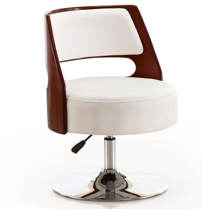 Manhattan Comfort Salon Polished Chrome Faux Leather Adjustable Height Swivel Accent Chair - White|Chaise d’appoint pivotante Salon de Manhattan Comfort à hauteur réglable en chrome poli et en similicuir - blanche
