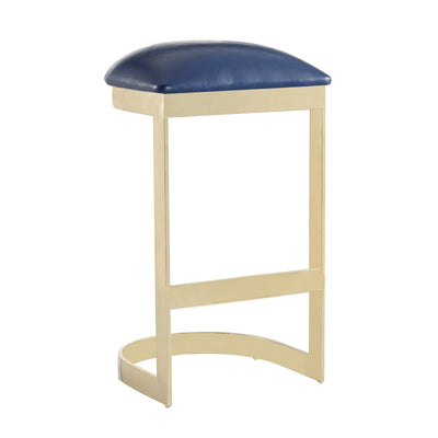 Manhattan Comfort Aura 28.54" Polished Brass Stainless Steel Barstool - Blue|Tabouret bar Aura de Manhattan Comfort de 28,54 po en laiton poli et en acier inoxydable - bleu