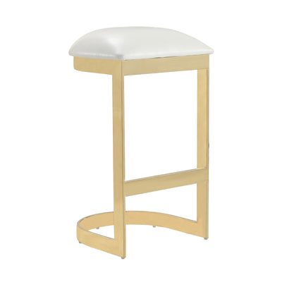 Manhattan Comfort Aura 28.54" Polished Brass Stainless Steel Barstool - White|Tabouret bar Aura de Manhattan Comfort de 28,54 po en laiton poli et en acier inoxydable - blanc