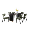 Kort & Co. Capri 7pc Dining Set with Table & 6 Chairs, Gold Accent, Pedestal Base, 72\"W – Green