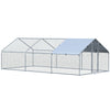 Pawhut 9.8' X 19.7' Metal Chicken Coop, Galvanized Walk-in Hen House, 3 Rooms Poultry Cage Outdoor With Waterproof Uv-protection Cover For Rabbits, Ducks