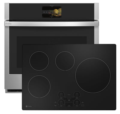 GE Profile 30" Induction Cooktop and 5 Cu. Ft. Electric Wall Oven – Black and Stainless Steel | Surface de cuisson à induction de 30 po et four mural électrique de 5 pi3 de GE Profile - noir et acier inoxydable