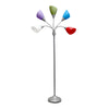 Simple Designs 67\" Contemporary Multi-Head Medusa 5-Light Adjustable Gooseneck Floor Lamp with Primary Multi-Coloured Shades - Silver