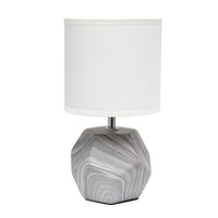Simple Designs Round Prism Mini Table Lamp with White Fabric Shade - Marble