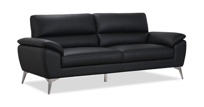 Mystic 85.4” Contemporary Genuine Leather Sofa - Black | Sofa contemporain Mystic de 85,4 po en cuir véritable - noir