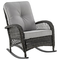 Manhattan Comfort Furttuo Steel Rattan Patio Outdoor Rocking Chair with Cushions - Grey