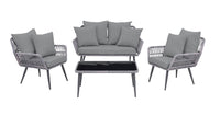 Manhattan Comfort Portofino Rope Wicker 4-Piece Patio Conversation Set - Grey