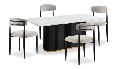 Kort & Co. Capri 5pc Dining Set with Table & 4 Chairs, Gold Accent, Pedestal Base, 72"W – Beige | Ensemble de salle à manger Capri de Kort & Co. 5 pièces avec table de 72 po (L), touches dorées, base piédestal et 4 chaises - beige