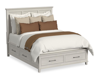 Celine Platform Storage Bed with Headboard & Frame, Ivory - Queen Size | Lit plateforme de rangement Celine avec tête de lit et cadre de lit, ivoire - format grand lit