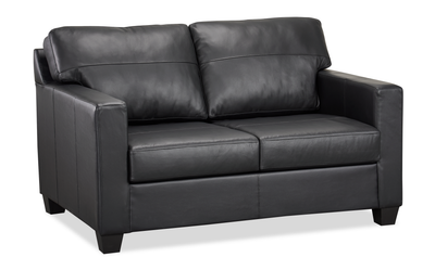 Made in Canada Lennox 57” Genuine Leather Loveseat with Removable Cushions - Black | Causeuse Lennox de 57 po fabriquée au Canada en cuir véritable avec coussins amovibles - noire