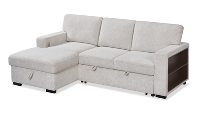 Pocket 2-piece Left-facing Linen-Look Fabric Sleeper Sectional with Storage - Beige | Sofa-lit sectionnel de gauche Pocket 2 pièces en tissu d’apparence lin avec rangement - beige