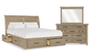 Sonoma 5pc Bedroom Set with Storage Bed, Dresser & Mirror, Light Brown - King Size