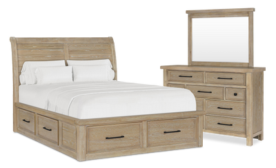 Sonoma 5pc Bedroom Set with Storage Bed, Dresser & Mirror, Light Brown - King Size | Ensemble de chambre à coucher Sonoma 5 pièces avec lit de rangement, commode et miroir, brun clair - format très grand lit