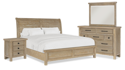 Sonoma 6pc Bedroom Set with Bed, Dresser, Mirror & Nightstand, Light Brown - King Size | Ensemble de chambre à coucher Sonoma 6 pièces avec lit, commode, miroir et table de nuit, brun clair - format très grand lit