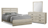 Soren 5pc Bedroom Set with Slat Panel Bed, Dresser & Mirror, Bleached Oak - Queen Size