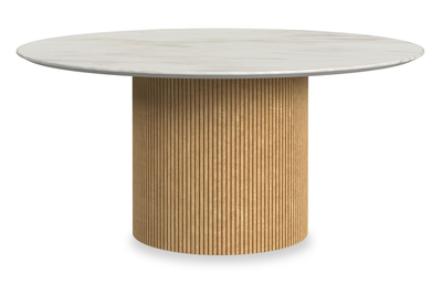 Sylvie 38” Modern Round Coffee Table with Marble Look Top – Natural | Table à café ronde moderne Sylvie de 38 po avec dessus en imitation de marbre - naturelle