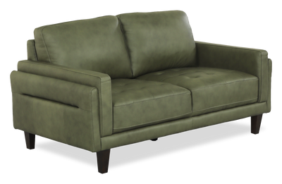 Chateau d’Ax Venice 65" Traditional Genuine Leather Loveseat – Green | Causeuse traditionnelle Venice de Château d’Ax de 65 po en cuir véritable - verte