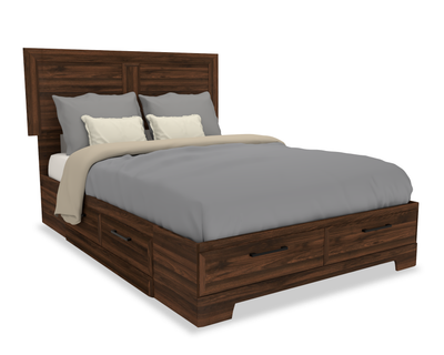 Yorkdale 6-Drawer Platform Bed with Headboard & Storage Frame, Made in Canada, Walnut Brown- Full Size | Lit plateforme Yorkdale fabriqué au Canada avec tête de lit et cadre de rangement à 6 tiroirs, brun noyer - format lit double