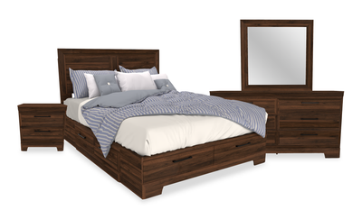 Yorkdale 6pc Set, 6-Drawer Bed, Dresser, Mirror & Nightstand, Walnut Brown- Queen Size | Ensemble de chambre à coucher Yorkdale 6 pièces avec lit de rangement à 6 tiroirs, commode, miroir et table de nuit, brun noyer - format grand lit