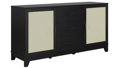 Manhattan Comfort Sheridan 59.05” Modern Cane Sideboard with Adjustable Shelves - Black|Desserte moderne Sheridan de Manhattan Comfort de 59,05 po avec roseau et tablettes réglables - noire